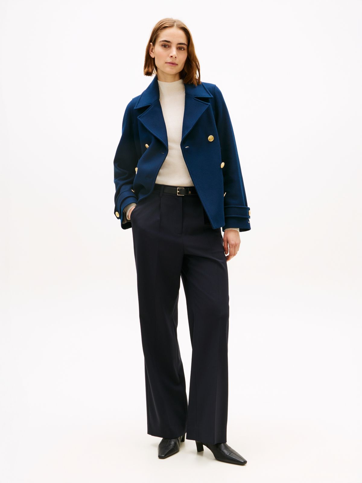 Wool Blend Double Breasted Peacoat — Blue