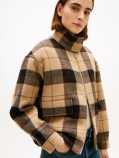 Check Wool Blend Relaxed Harrington Jacket — Multi 2