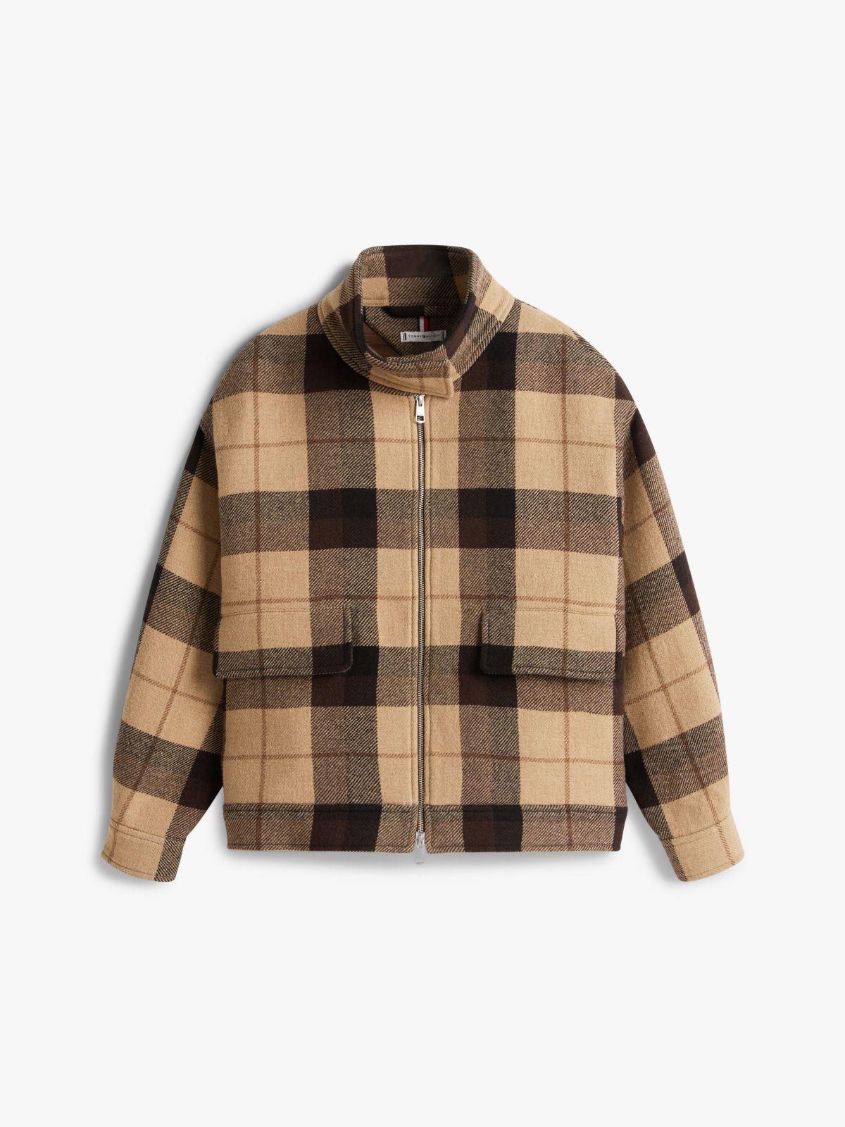 Check Wool Blend Relaxed Harrington Jacket — Multi