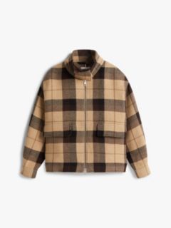 Check Wool Blend Relaxed Harrington Jacket — Multi 6