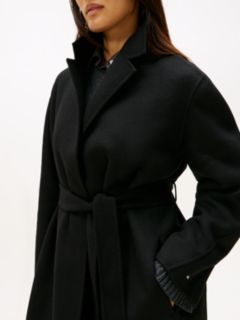 Double-Faced Wool Blend Belted Longline Coat — Black 3