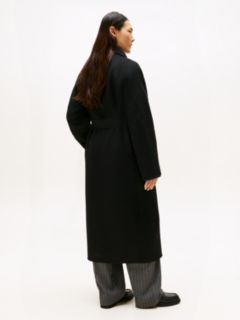 Double-Faced Wool Blend Belted Longline Coat — Black 4