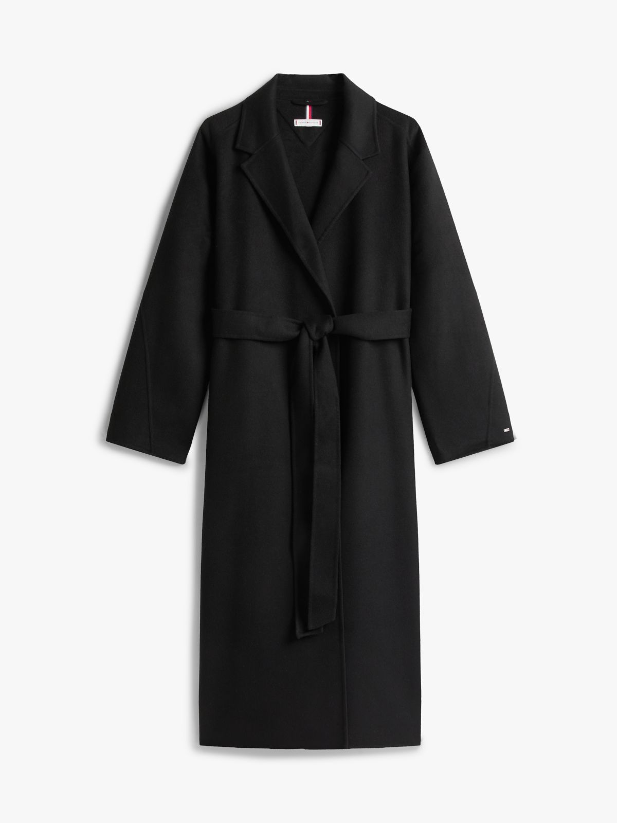 Double-Faced Wool Blend Belted Longline Coat — Black