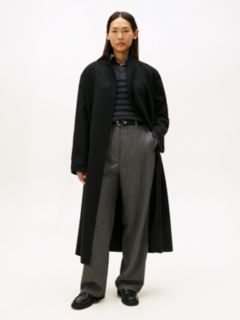 Double-Faced Wool Blend Belted Longline Coat — Black 1