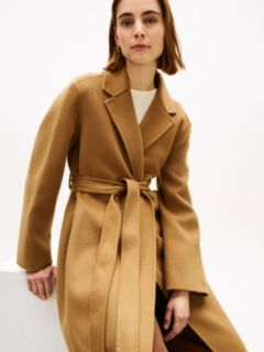 Double-Faced Wool Blend Belted Longline Coat — Brown 2