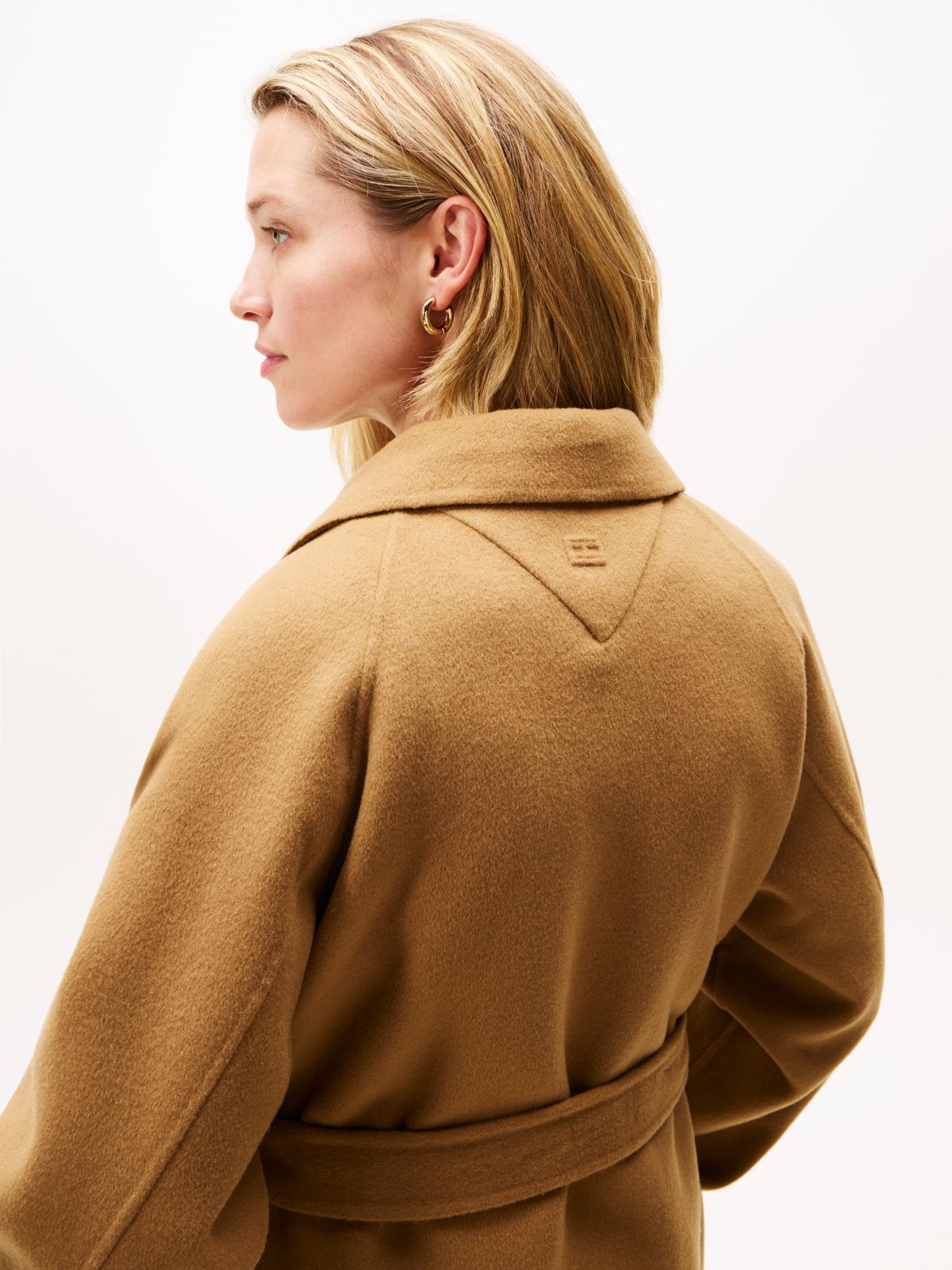 Double-Faced Wool Blend Belted Longline Coat — Brown