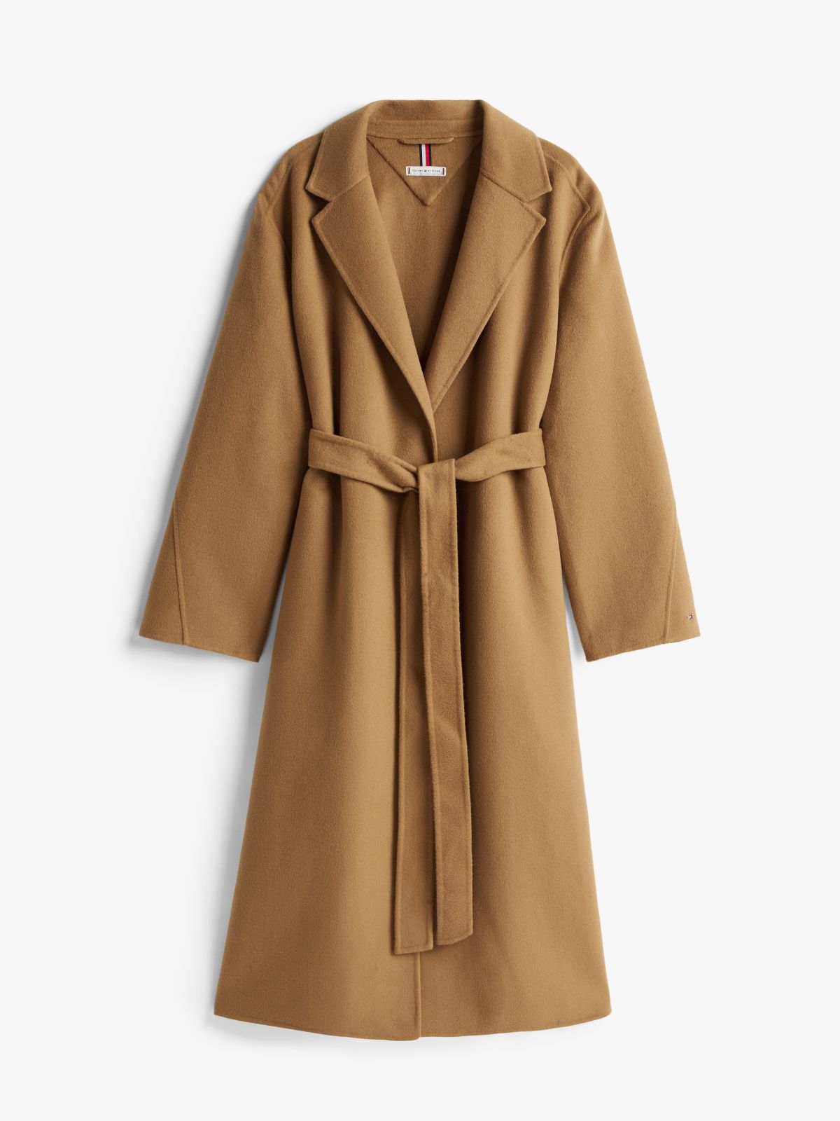 Double-Faced Wool Blend Belted Longline Coat — Brown