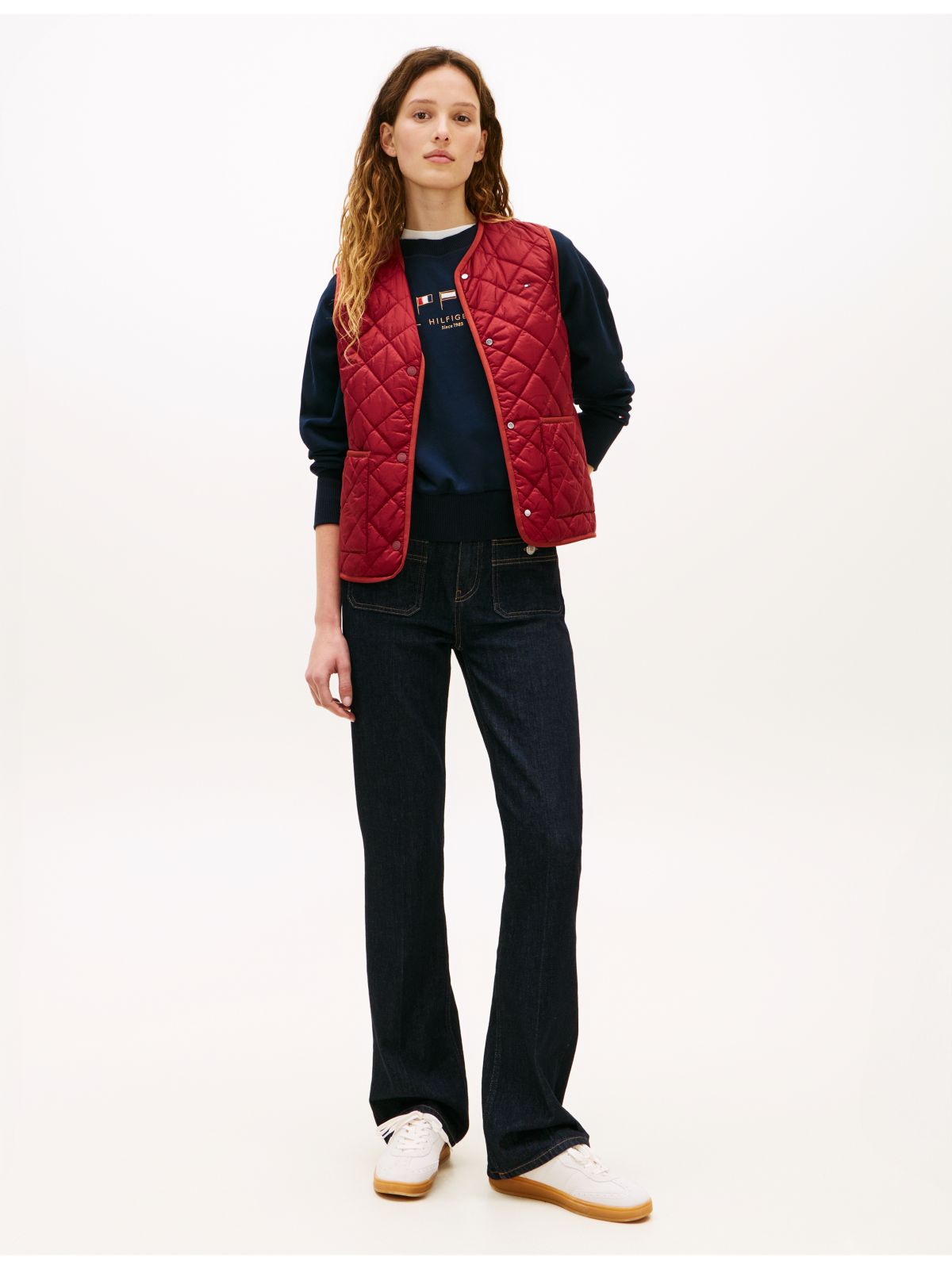 Shiny Lightweight Padded Quilted Gilet — Red