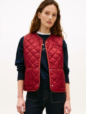 red shiny lightweight padded quilted gilet for women tommy hilfiger