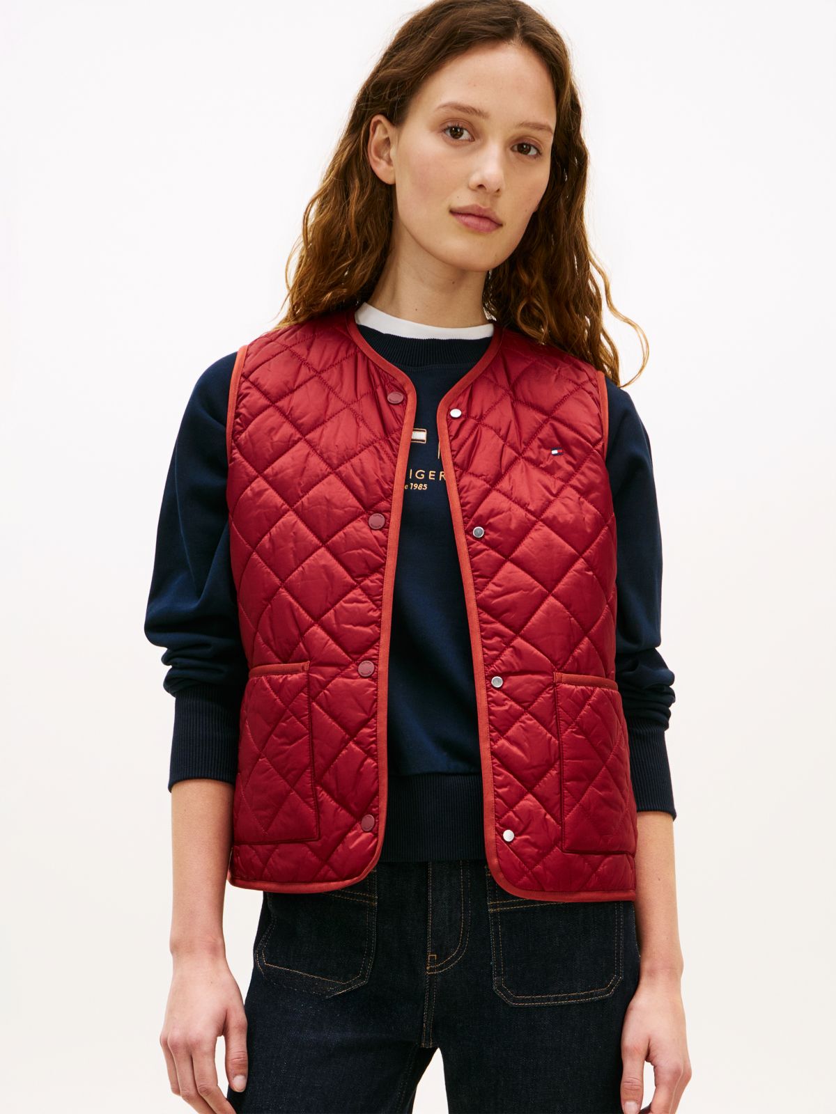 Shiny Lightweight Padded Quilted Gilet — Red
