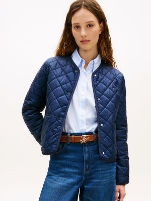 blue lightweight water repellent quilted padded jacket for women tommy hilfiger