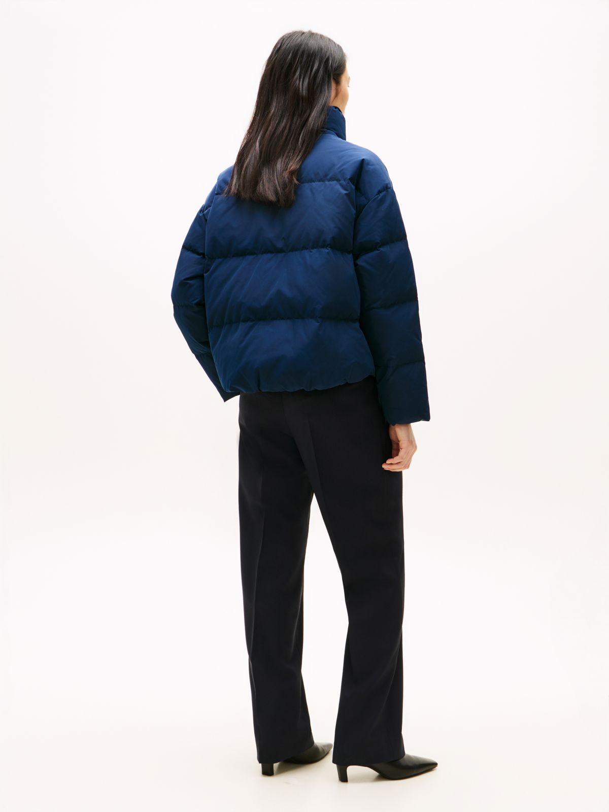 Crest Embroidery Down Puffer Jacket — Blue