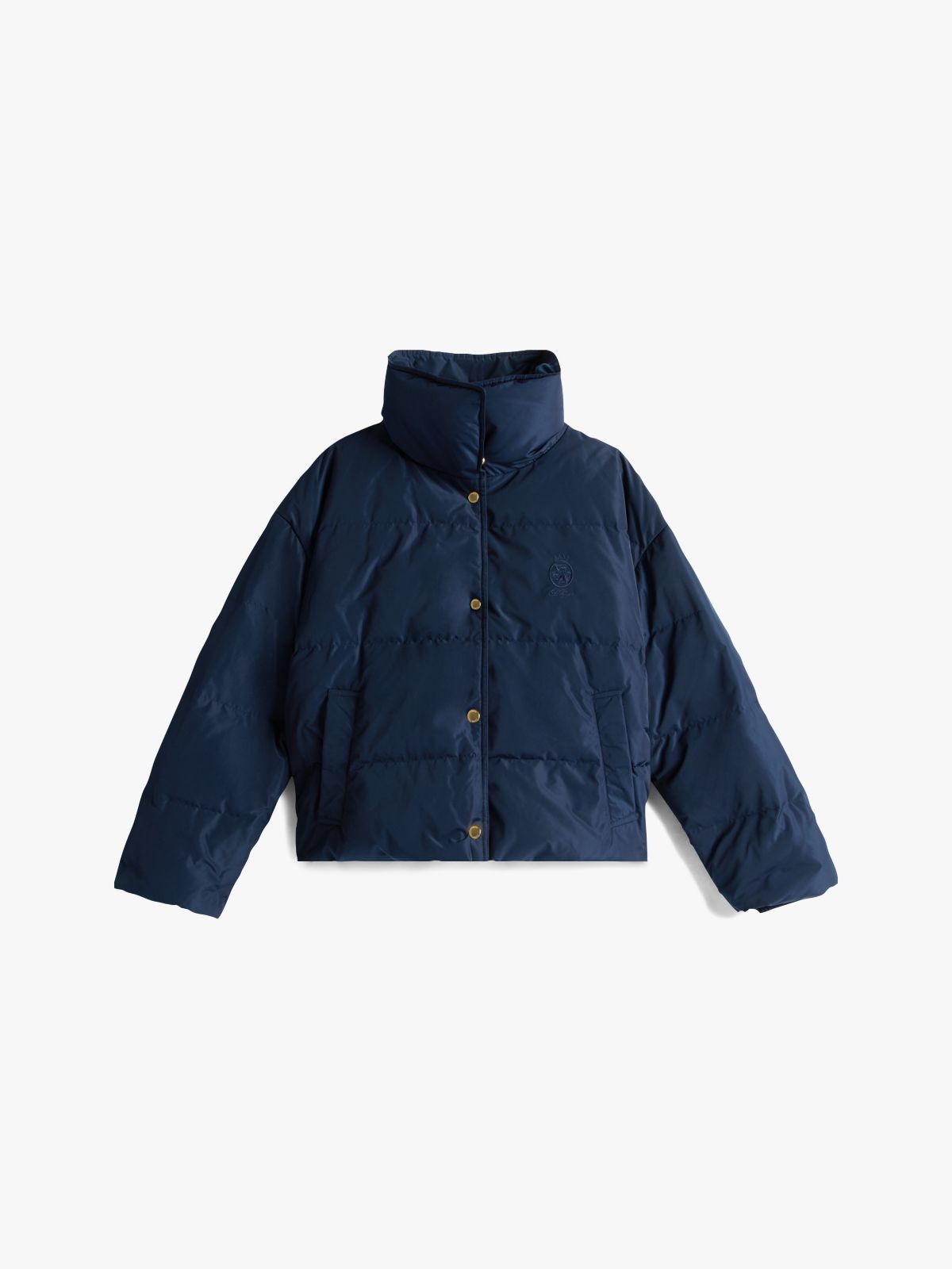Crest Embroidery Down Puffer Jacket — Blue