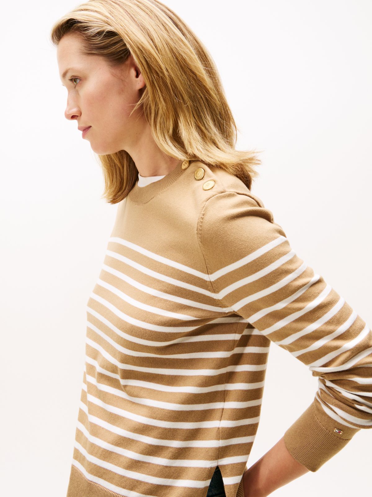 Jersey Gold-Tone Button Jumper — Multi