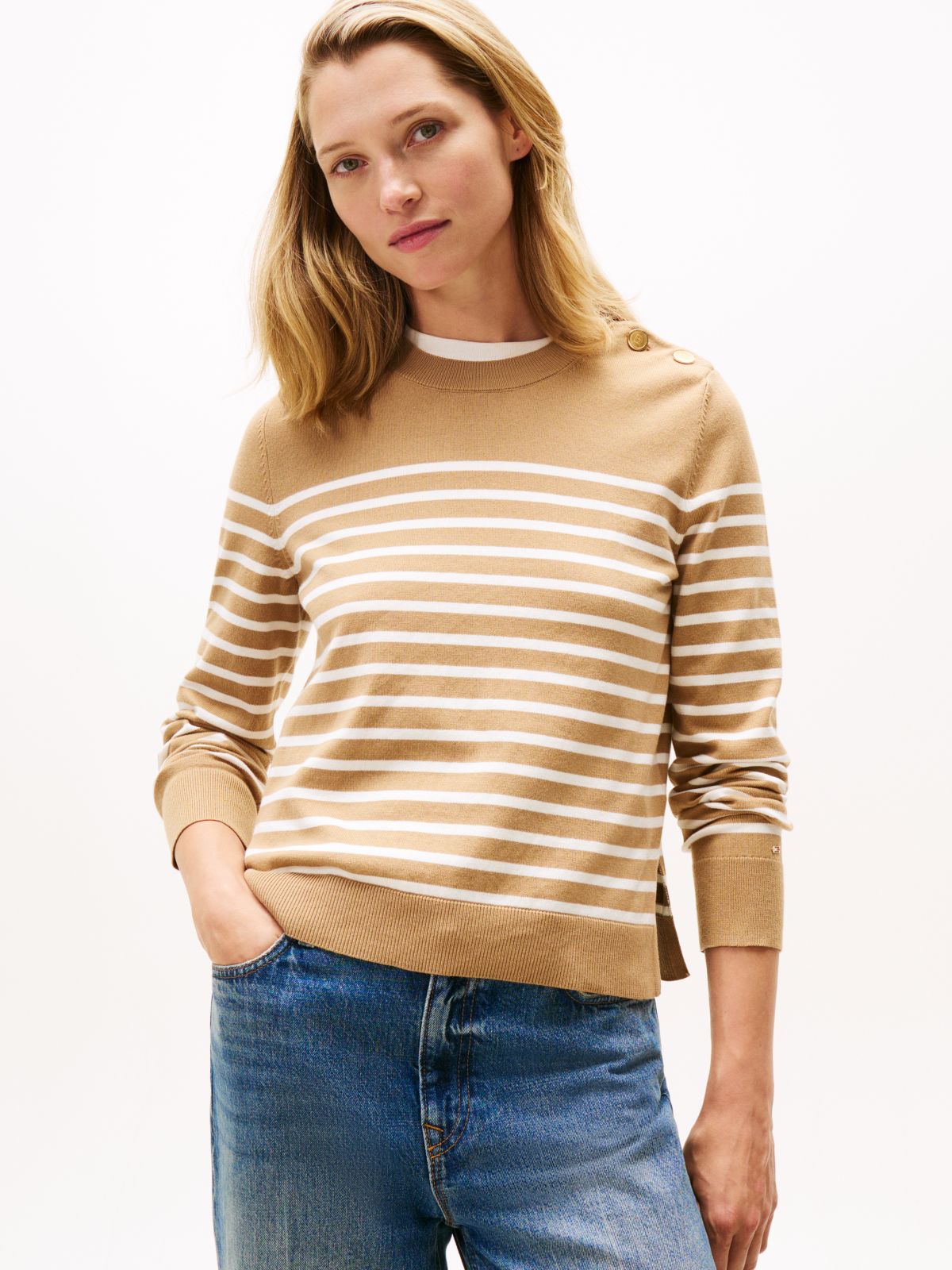 Jersey Gold-Tone Button Jumper — Multi