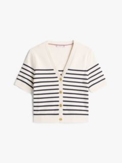 Jersey Gold-Tone Button Short Sleeve Cardigan — Multi 5