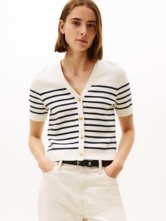Jersey Gold-Tone Button Short Sleeve Cardigan — Multi 1