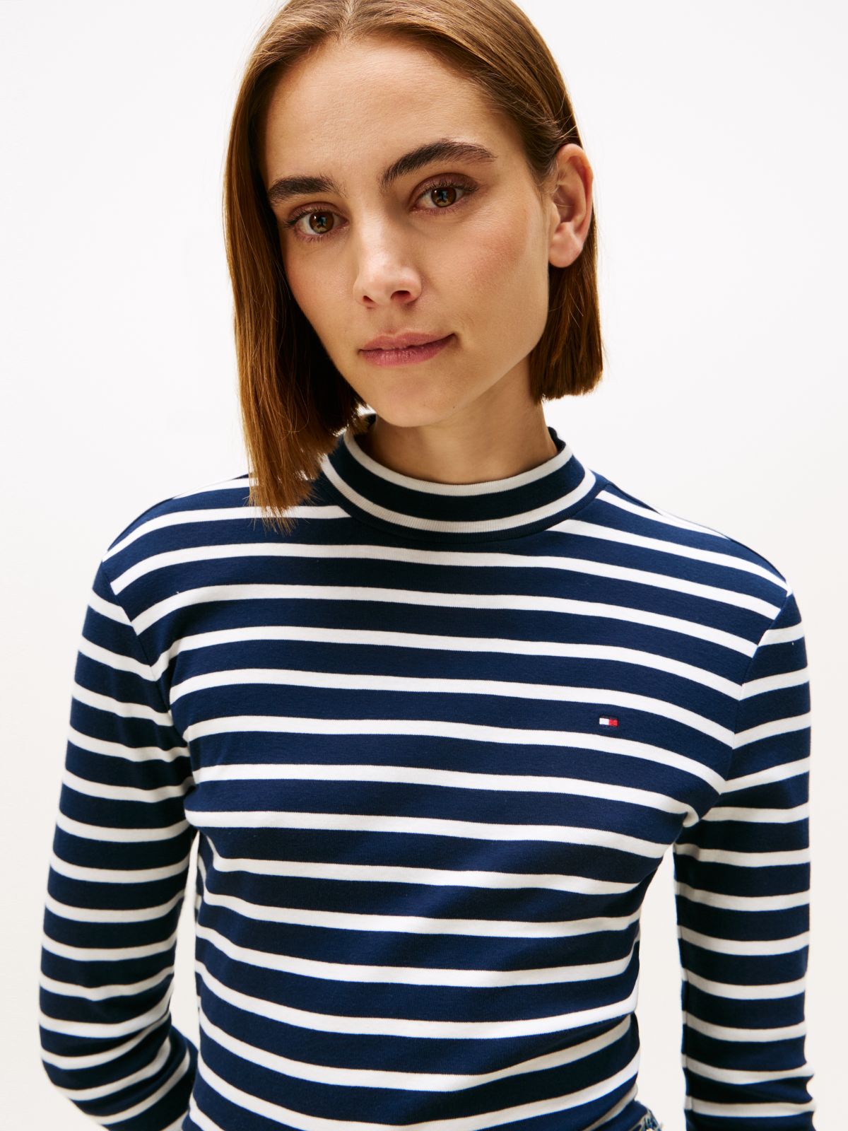 Slim Mock Neck Long Sleeve T-Shirt — Multi