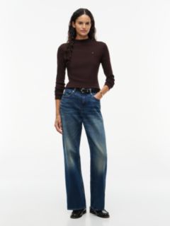 Slim Mock Neck Long Sleeve T-Shirt — Brown 2