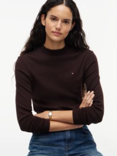 Slim Mock Neck Long Sleeve T-Shirt — Brown 3