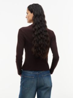 Slim Mock Neck Long Sleeve T-Shirt — Brown 4