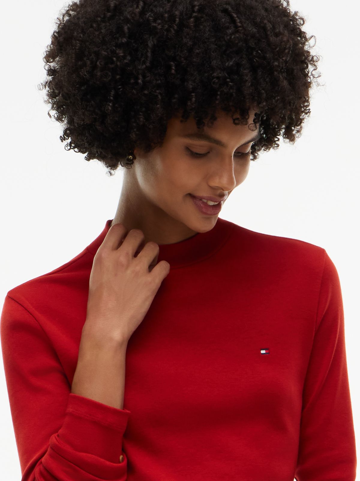 Slim Mock Neck Long Sleeve T-Shirt — Red
