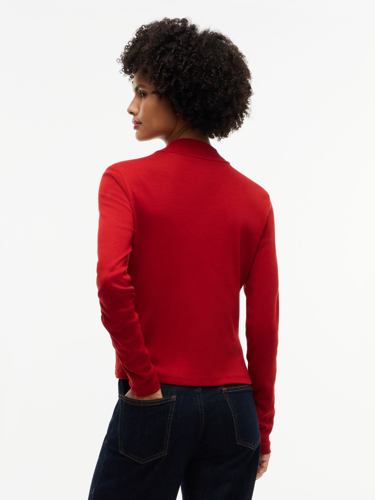 Slim Mock Neck Long Sleeve T-Shirt — Red