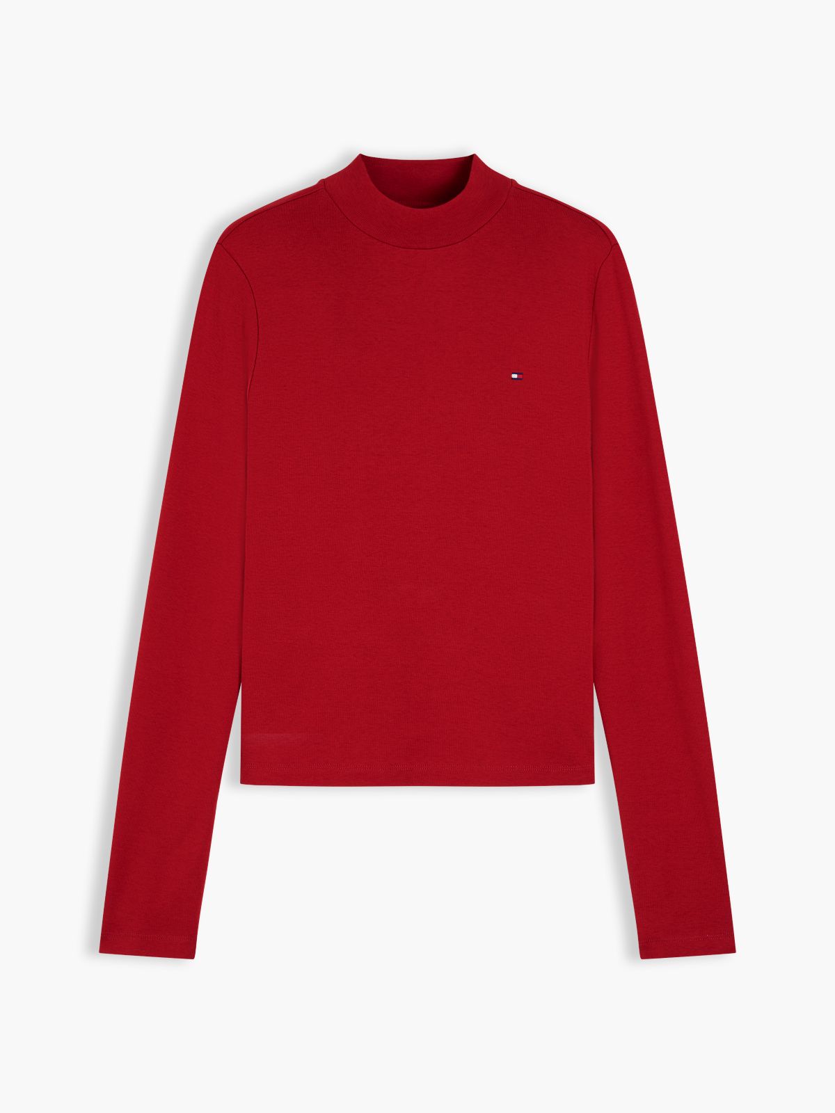 Slim Mock Neck Long Sleeve T-Shirt — Red