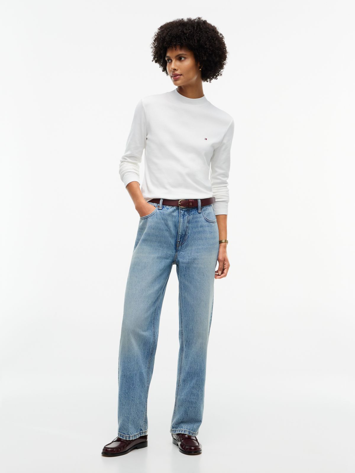 Slim Mock Neck Long Sleeve T-Shirt — White