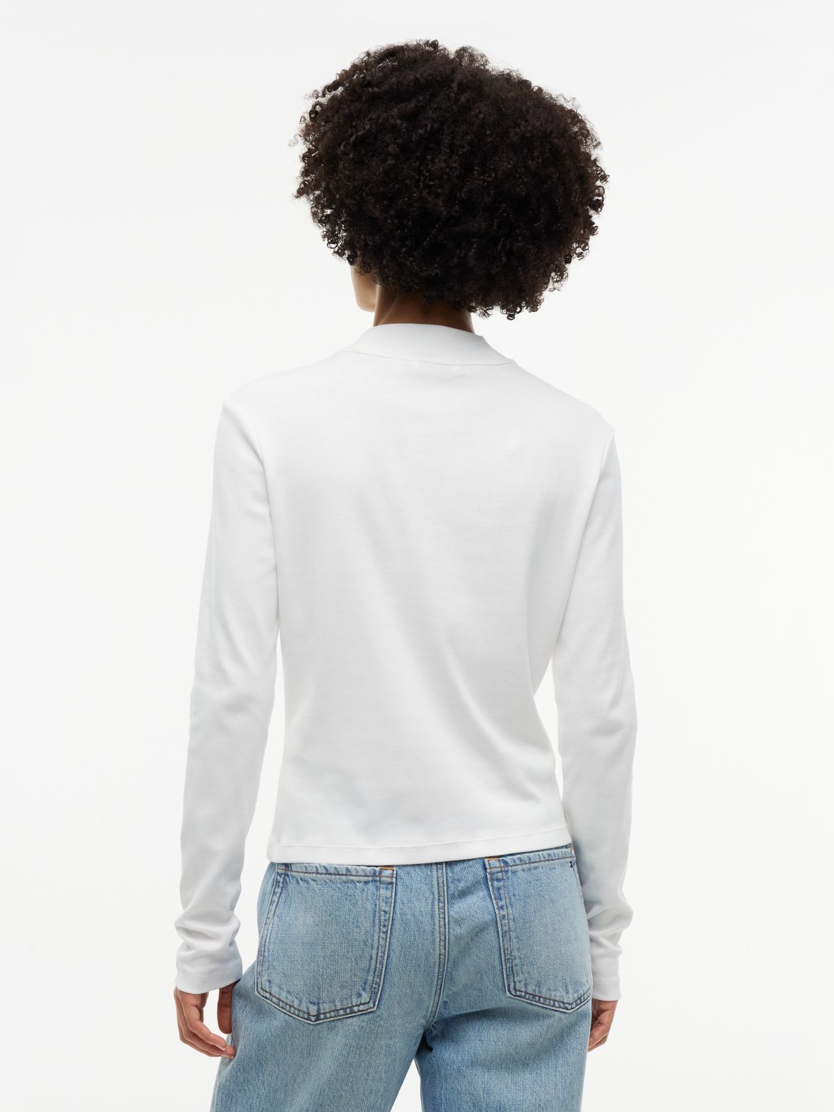 Slim Mock Neck Long Sleeve T-Shirt — White
