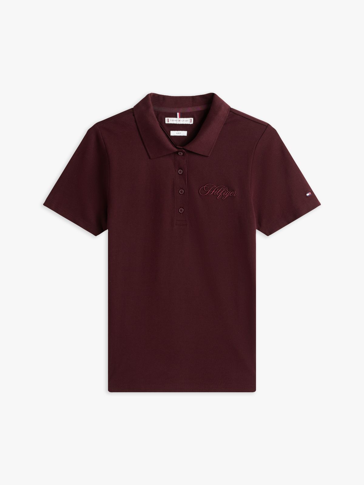 Logo Embroidery Pique Slim Polo Shirt — Burgundy