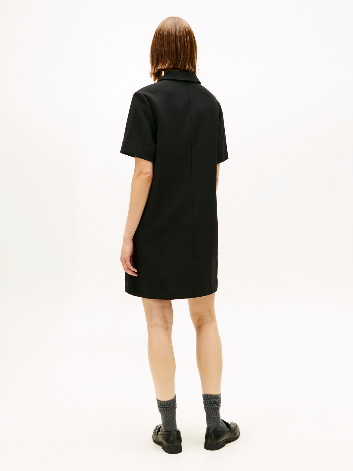 Quarter-Zip Relaxed Shift Dress — Black