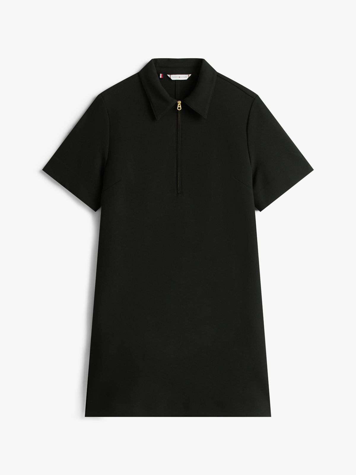 Quarter-Zip Relaxed Shift Dress — Black