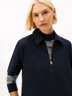 Quarter-Zip Relaxed Shift Dress — Blue 3