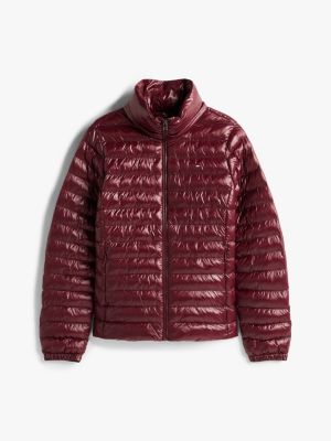 burgundy water repellent padded packable slim jacket for women tommy hilfiger