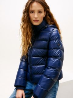 Shiny Water Repellent Down Hooded Jacket — Blue 2
