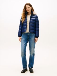 Shiny Water Repellent Down Hooded Jacket — Blue 3