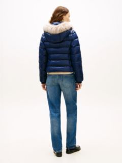 Shiny Water Repellent Down Hooded Jacket — Blue 5