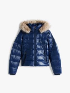 Shiny Water Repellent Down Hooded Jacket — Blue 6