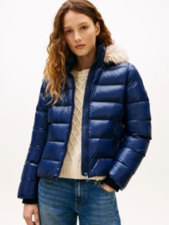 Shiny Water Repellent Down Hooded Jacket — Blue 1