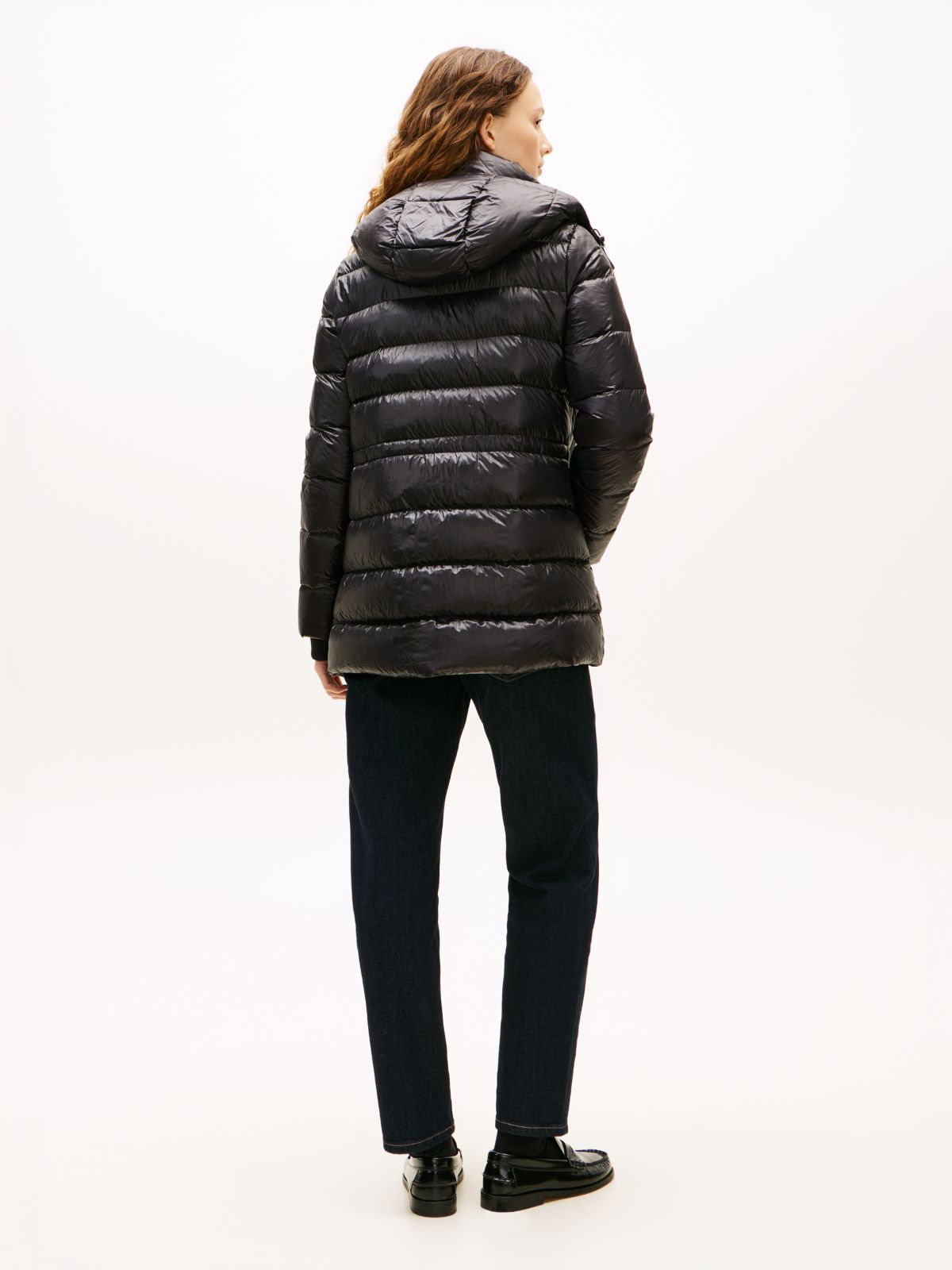 Shiny Water Repellent Down Puffer Coat — Black