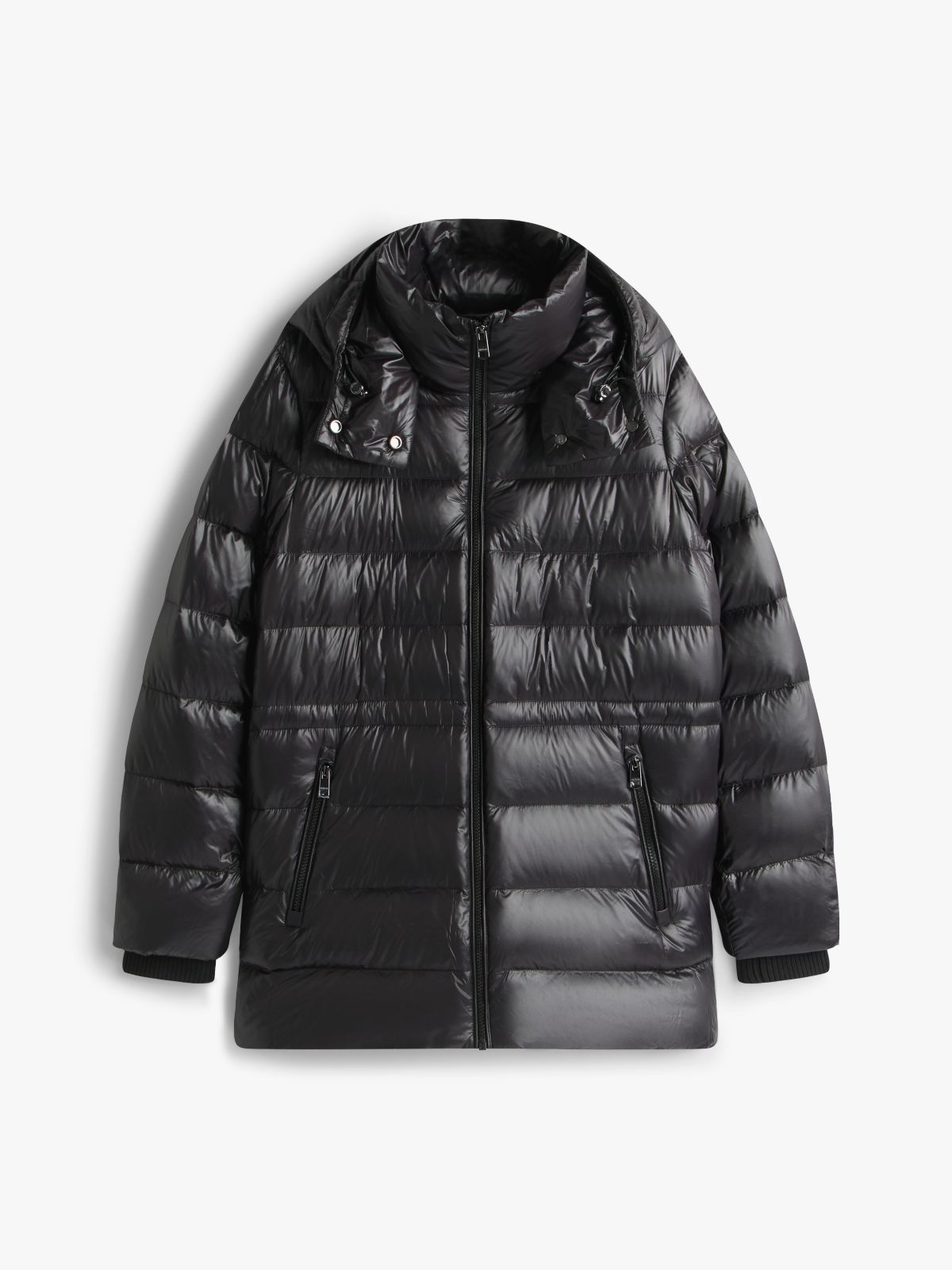 Shiny Water Repellent Down Puffer Coat — Black