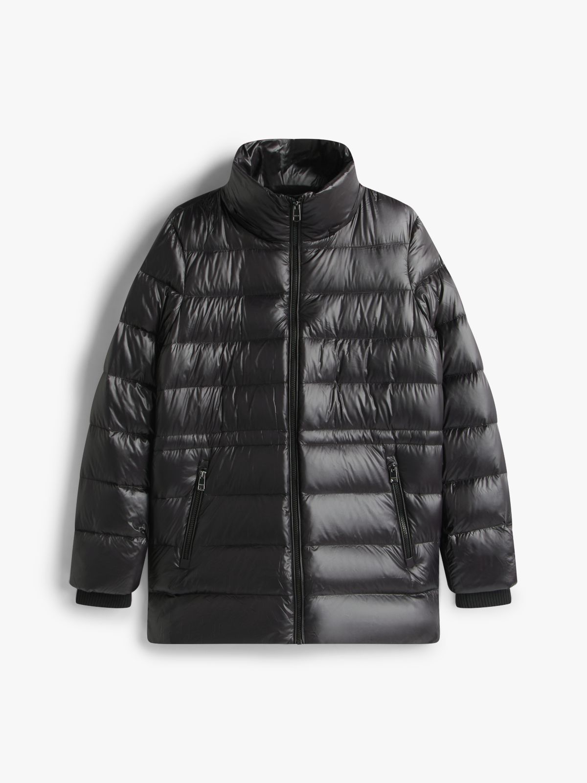 Shiny Water Repellent Down Puffer Coat — Black