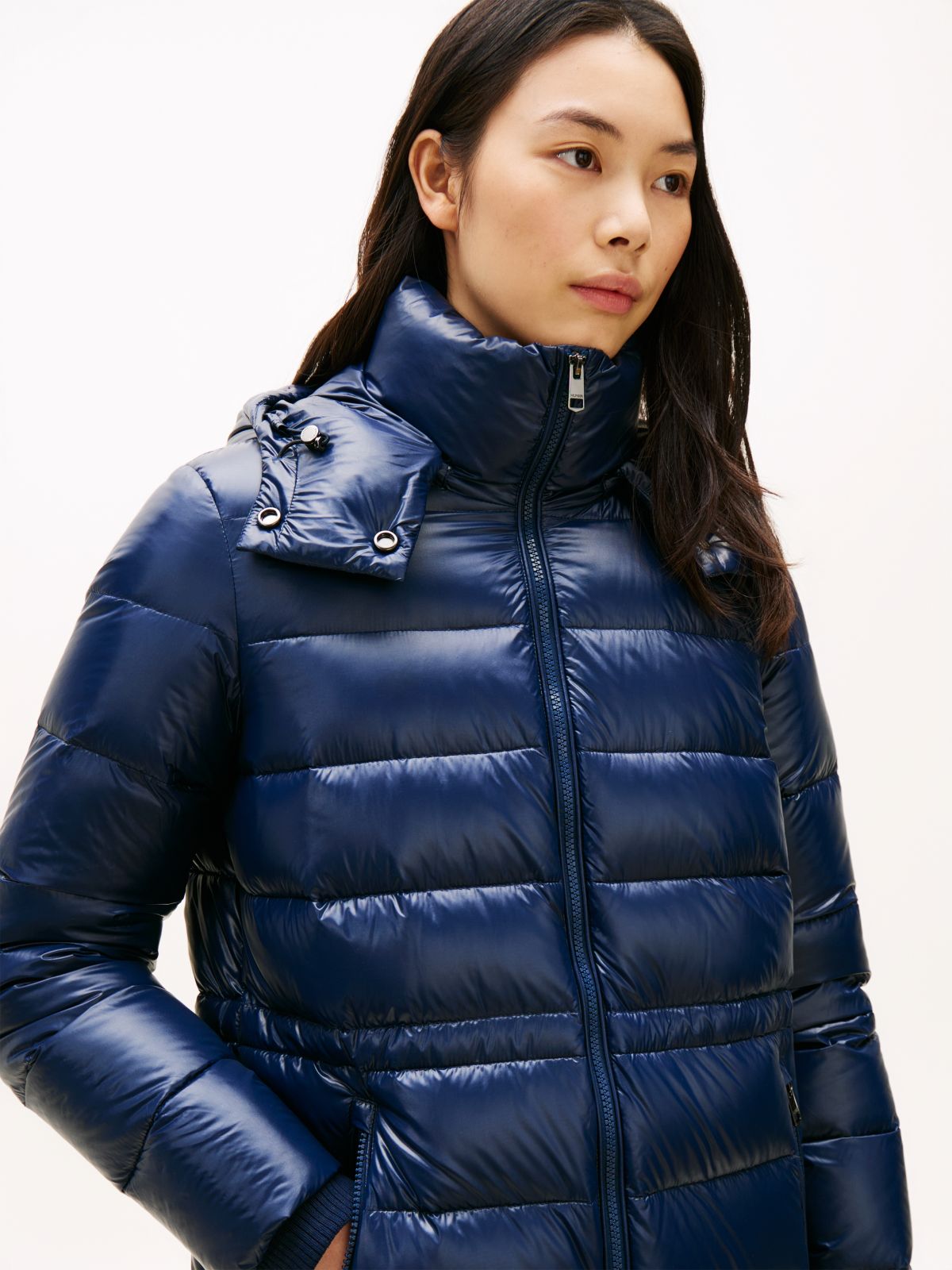 Shiny Water Repellent Down Puffer Coat — Blue
