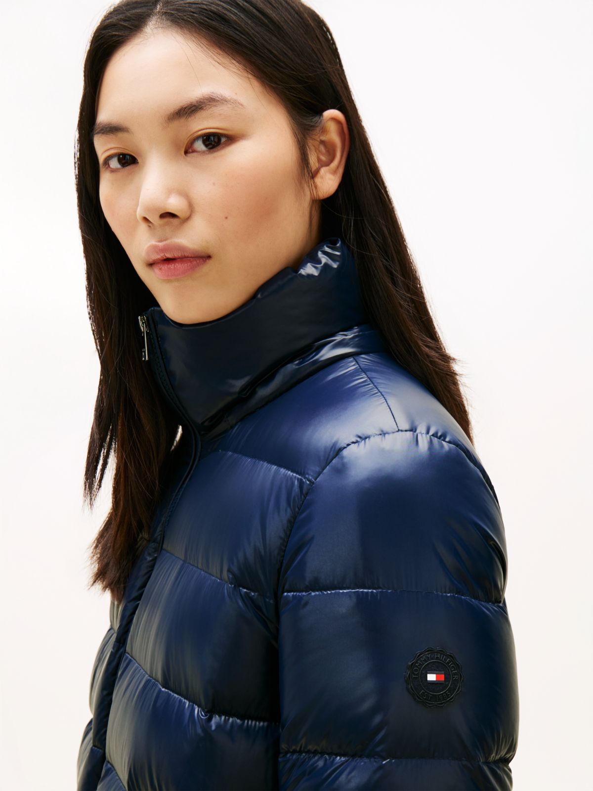 Shiny Water Repellent Down Puffer Coat — Blue