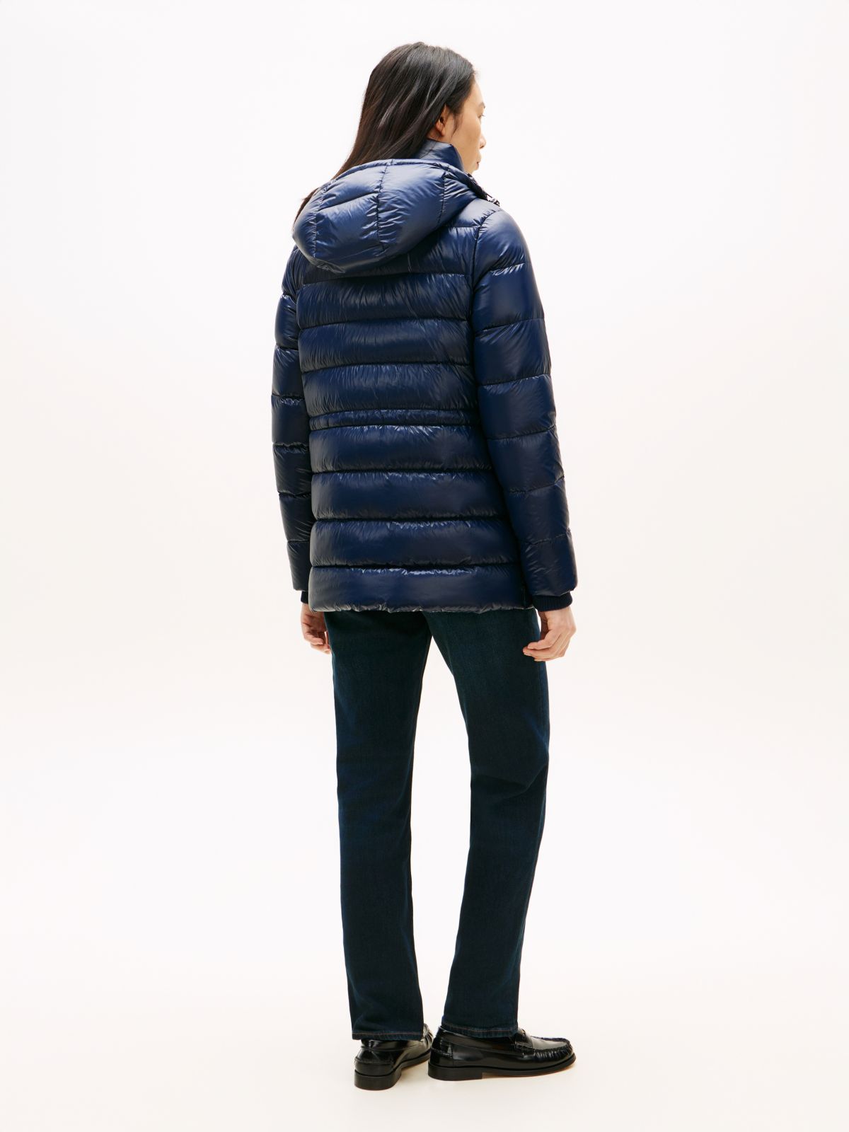 Shiny Water Repellent Down Puffer Coat — Blue