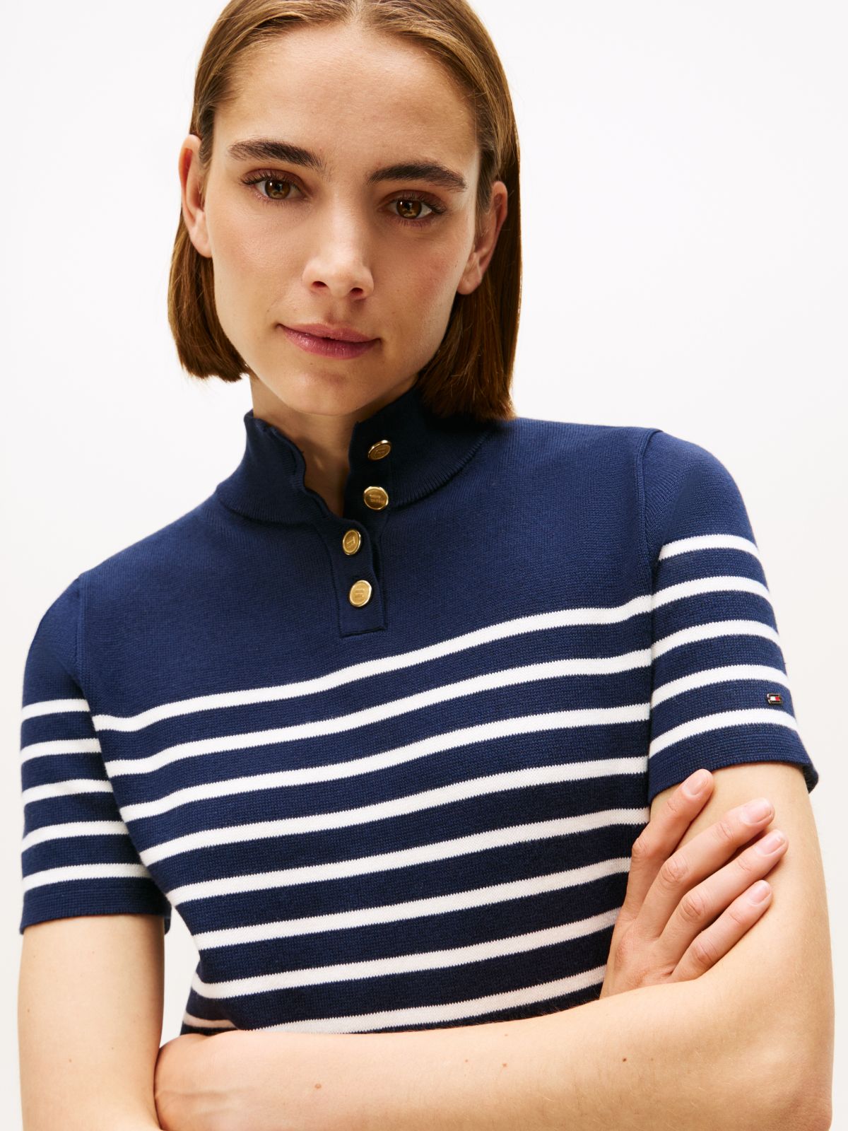 Jersey Mock Neck Mini Jumper Dress — Blue
