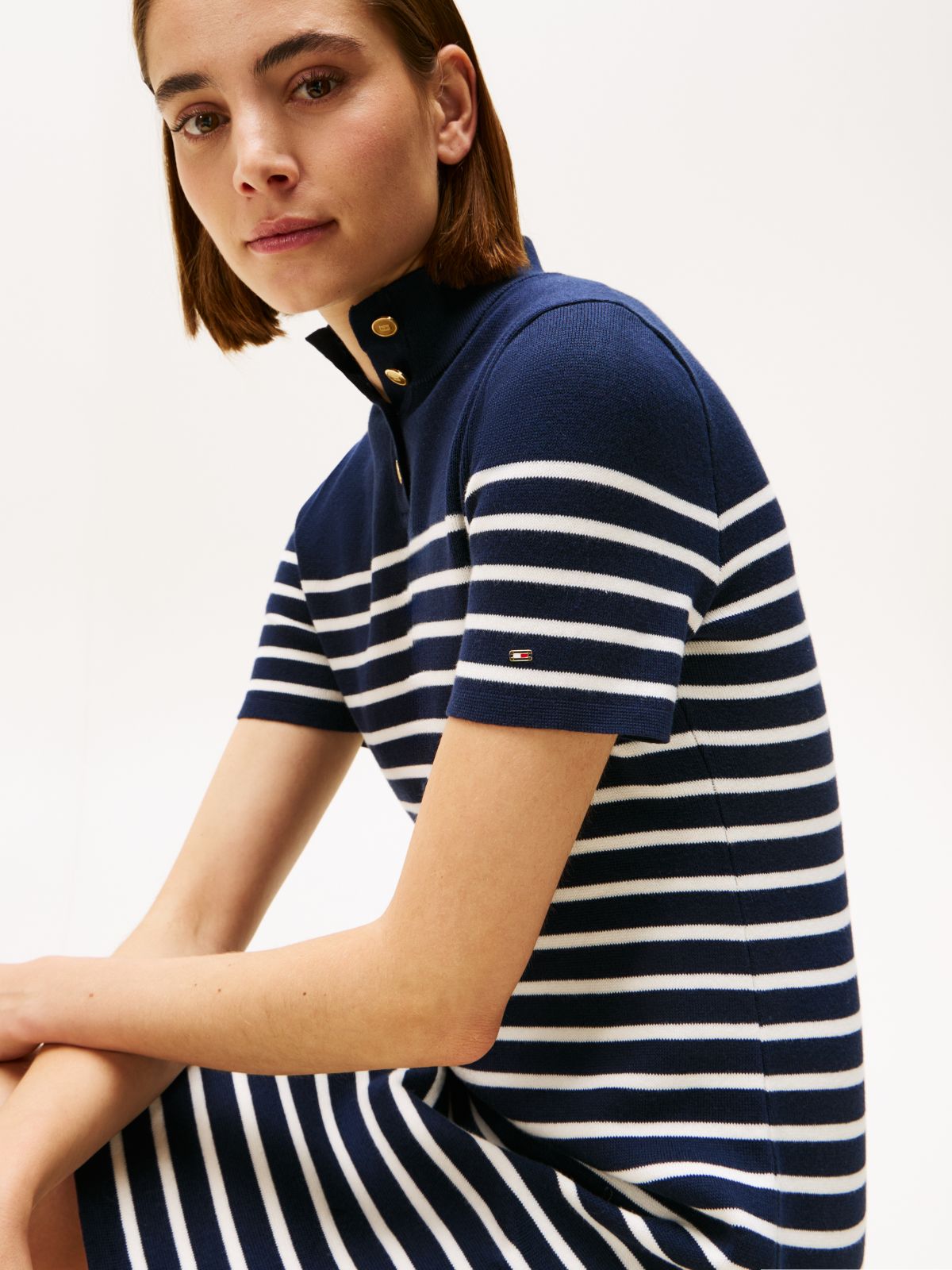 Jersey Mock Neck Mini Jumper Dress — Blue