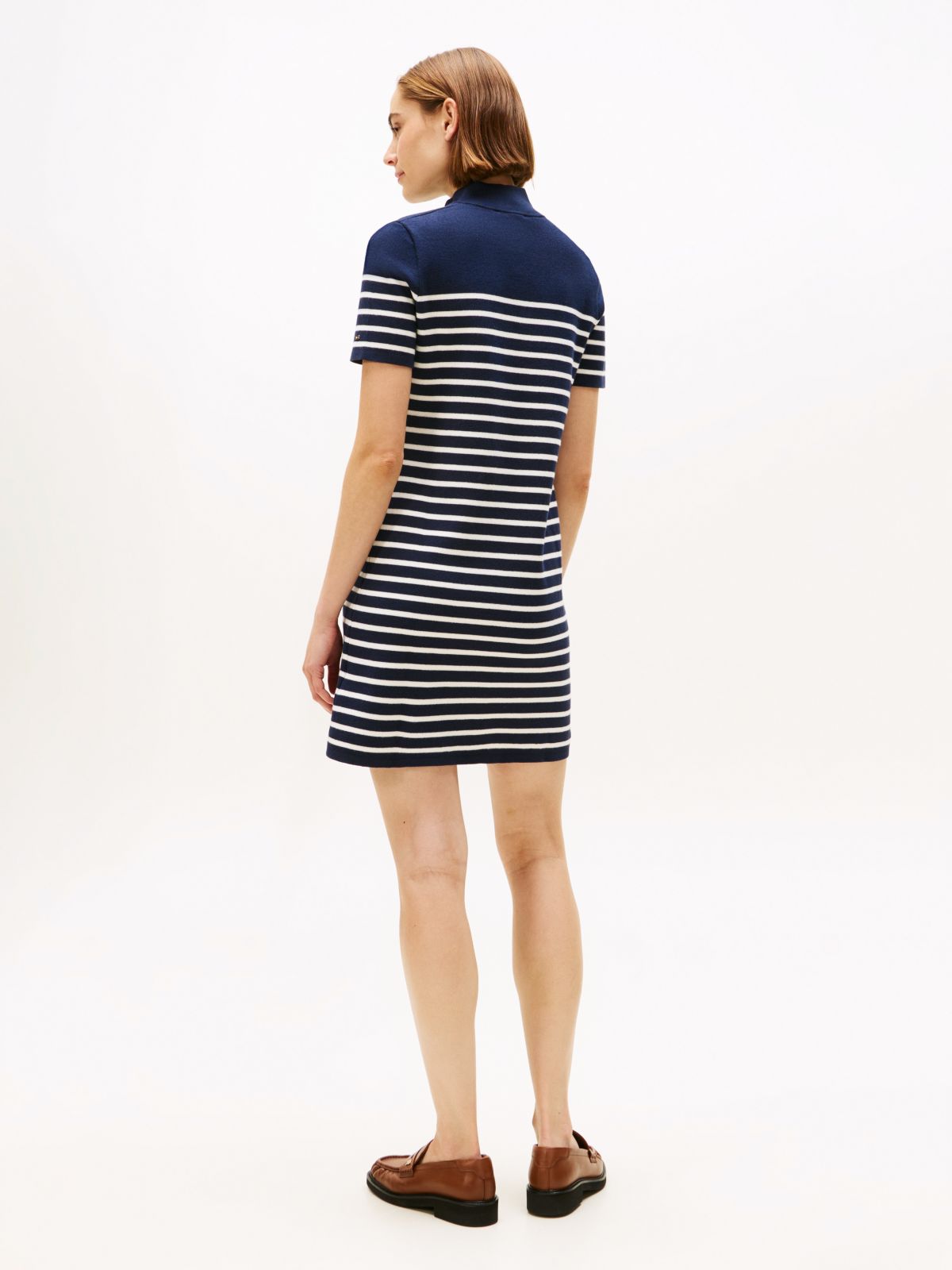 Jersey Mock Neck Mini Jumper Dress — Blue