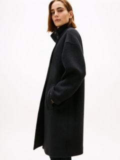 Wool Blend Funnel Neck Relaxed Coat — Black 3